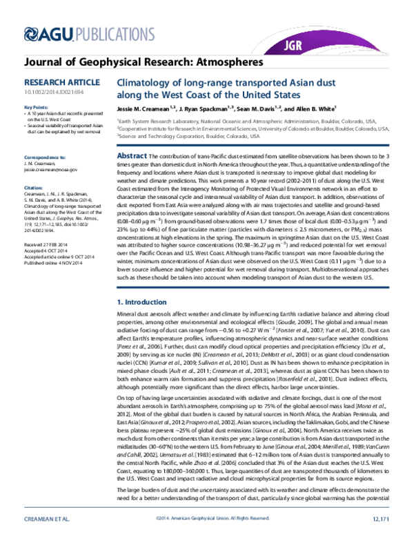 (PDF) Climatology of long-range transported Asian dust on the west ...