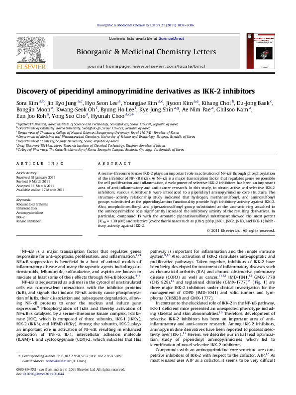 (PDF) Discovery of piperidinyl aminopyrimidine derivatives as IKK-2 ...