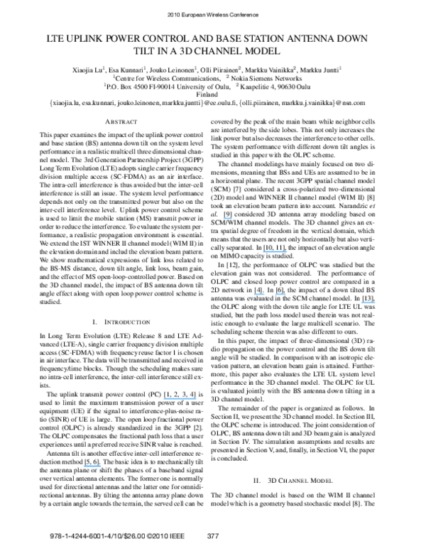 (PDF) LTE uplink power control and base station antenna down tilt in a ...