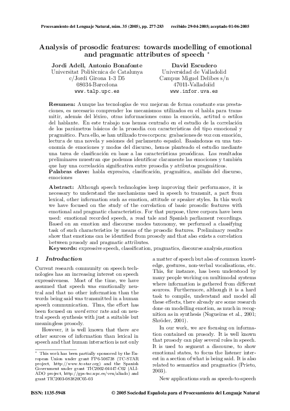 (PDF) Analysis of prosodic features towards modelling of emotional and ...