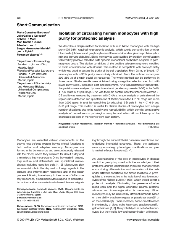 (PDF) Characterization of Circulating Human Monocytes by Proteomic Analysis