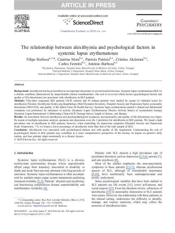 (PDF) The relationship between alexithymia and psychological factors in ...