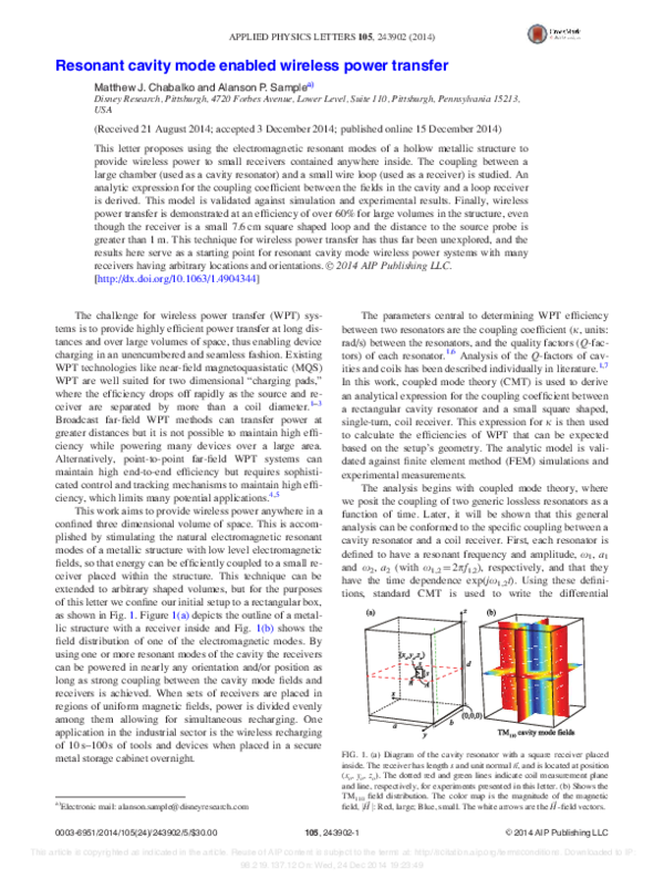 (PDF) Resonant cavity mode enabled wireless power transfer Matthew
