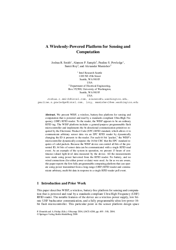 (PDF) A WirelesslyPowered Platform for Sensing and Computation