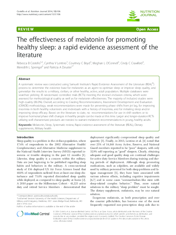 (PDF) The effectiveness of melatonin for promoting healthy sleep: a ...