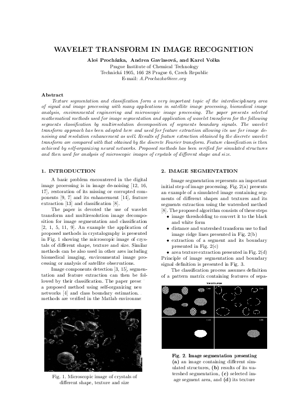 (PDF) Wavelet transform in image recognition