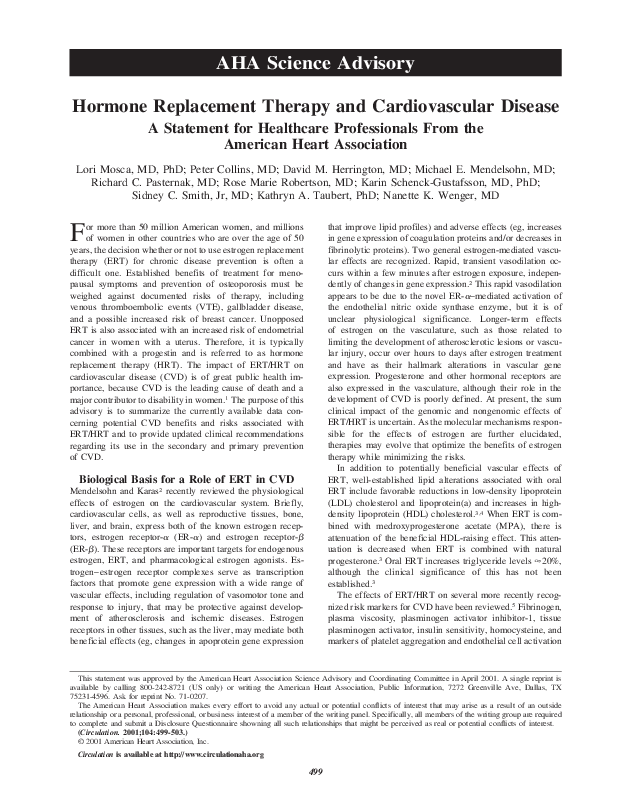 (PDF) Hormone Replacement Therapy and Cardiovascular Disease: A ...