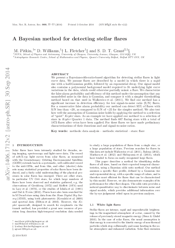 (PDF) A Bayesian method for detecting stellar flares
