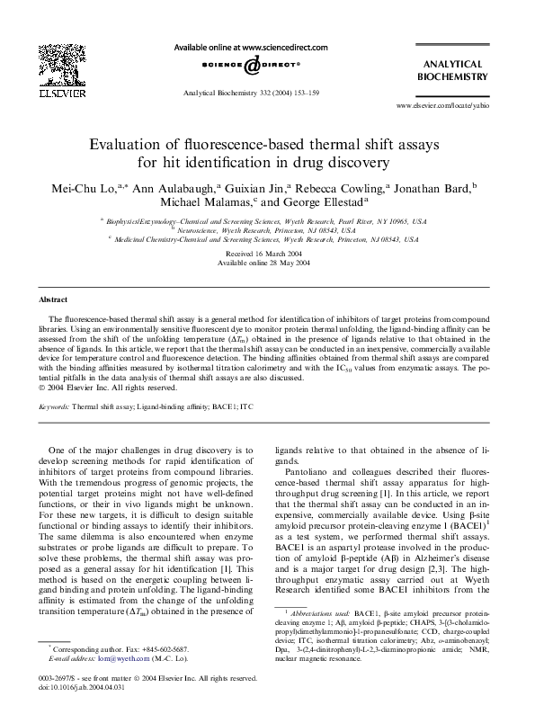 (PDF) Evaluation of fluorescencebased thermal shift assays for hit