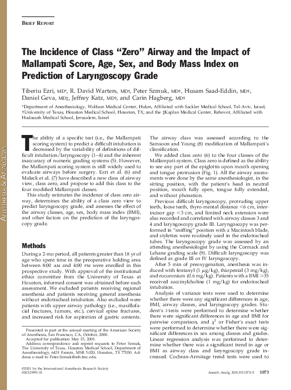 (PDF) Difficult laryngoscopy and intubation in the Indian population An assessment of
