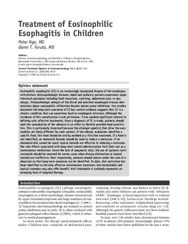 (PDF) Treatment of Eosinophilic Esophagitis in Children | Seema Khan ...