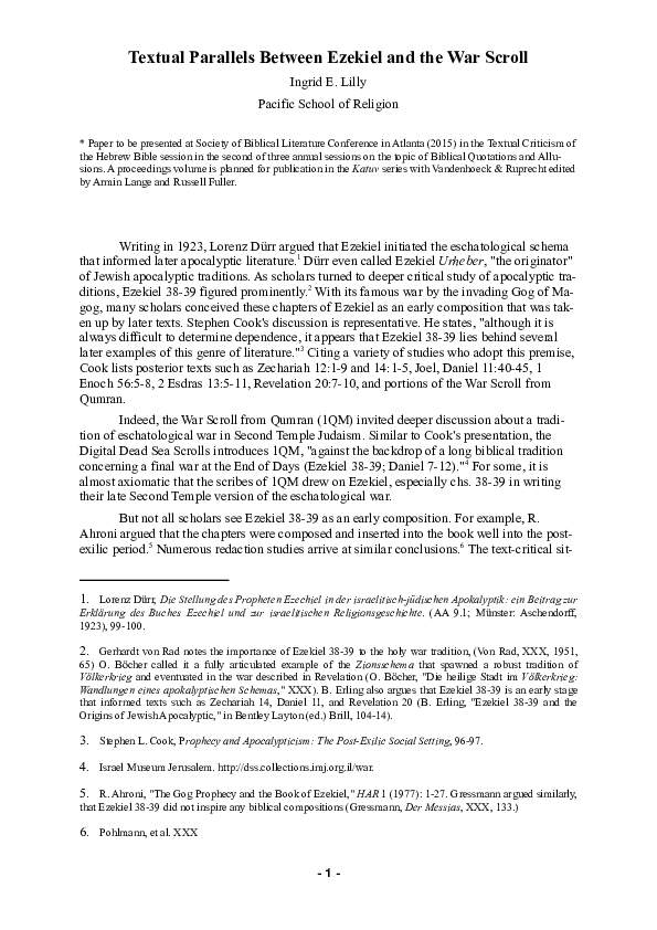 Pdf Textual Parallels Between Ezekiel And The War Scroll - 
