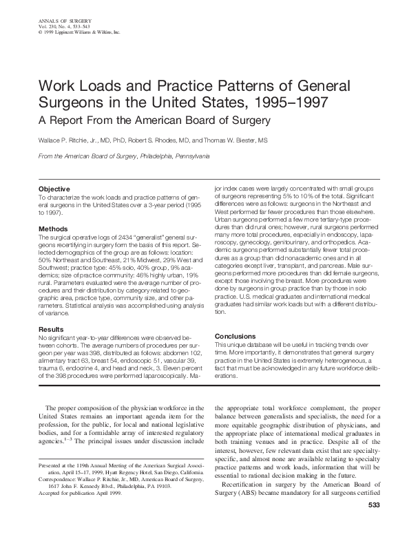 (PDF) Work Loads and Practice Patterns of General Surgeons in the ...