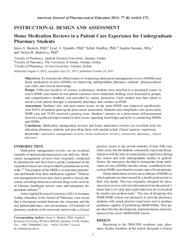 (PDF) Home Medication Reviews in a Patient Care Experience for ...