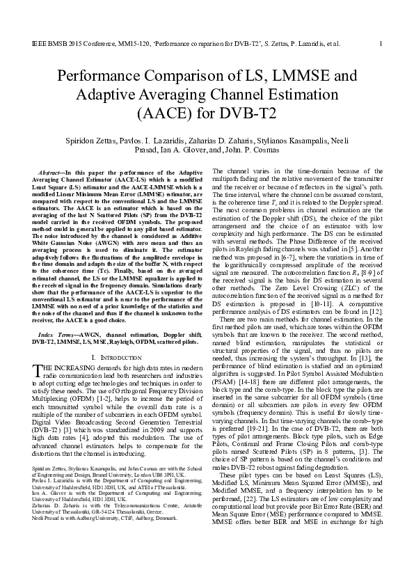 (PDF) Performance Comparison of LS, LMMSE and Adaptive Averaging ...