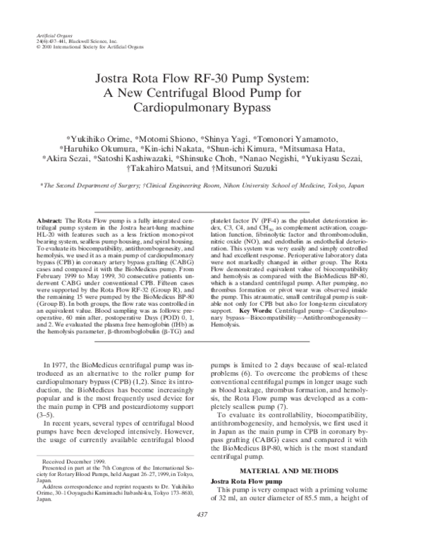 (PDF) Jostra Rota Flow RF30 Pump System A New Centrifugal Blood Pump