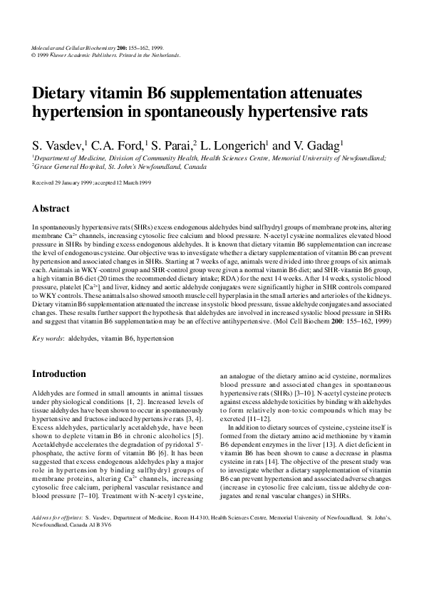 (PDF) Dietary vitamin B6 supplementation attenuates hypertension in