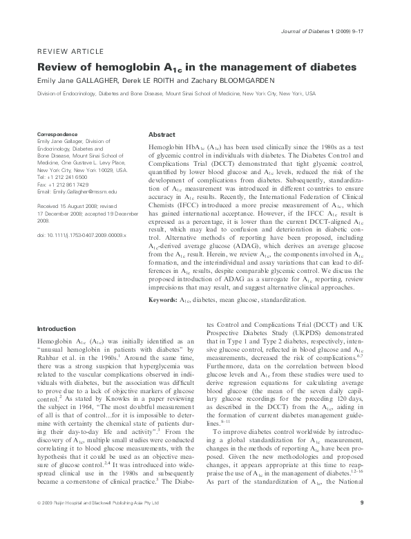 (PDF) Review of hemoglobin A1c in the management of diabetes
