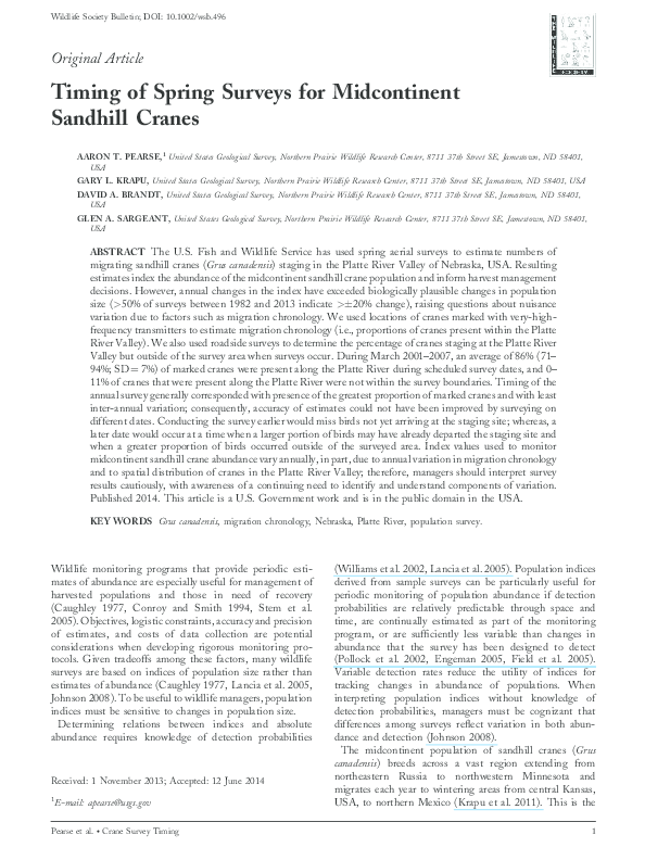 (PDF) Timing of spring surveys for midcontinent sandhill cranes