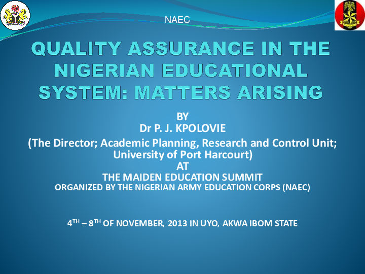 Pdf Quality Assurance In The Nigerian Educational System Peter J Kpolovie Academia Edu