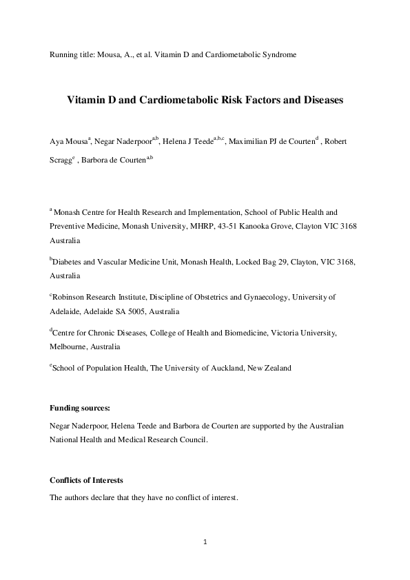 (PDF) Vitamin D and Cardiometabolic Risk Factors and Diseases