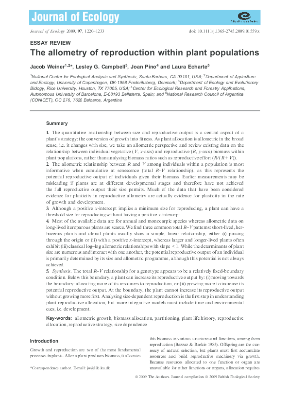 (PDF) The allometry of reproduction within plant populations