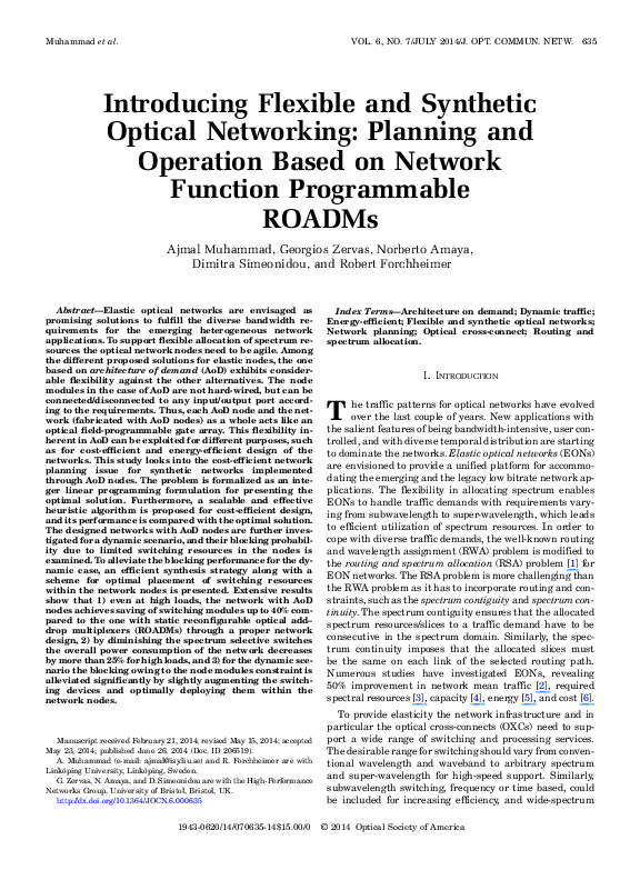 (PDF) Introducing Flexible and Synthetic Optical Networking Planning