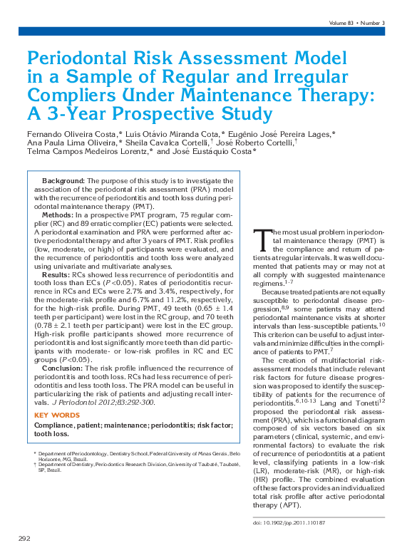 (PDF) Periodontal Risk Assessment Model in a Sample of Regular and