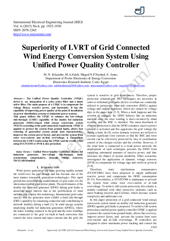 (PDF) Superiority of LVRT of Grid Connected Wind Energy Conversion ...