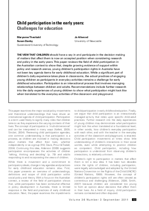 (PDF) Child participation in the early years : challenges for education