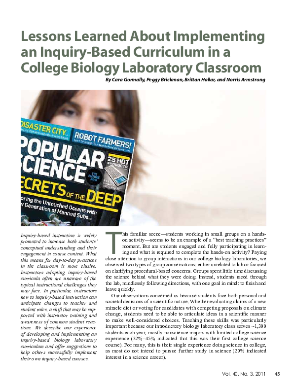 (PDF) Lessons Learned About Implementing an Inquiry-Based Curriculum in ...