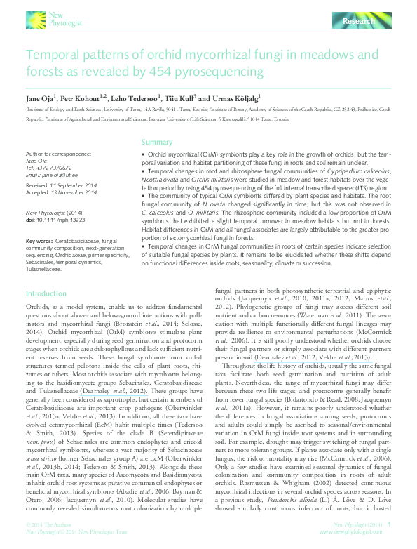 (PDF) Temporal patterns of orchid mycorrhizal fungi in meadows and ...