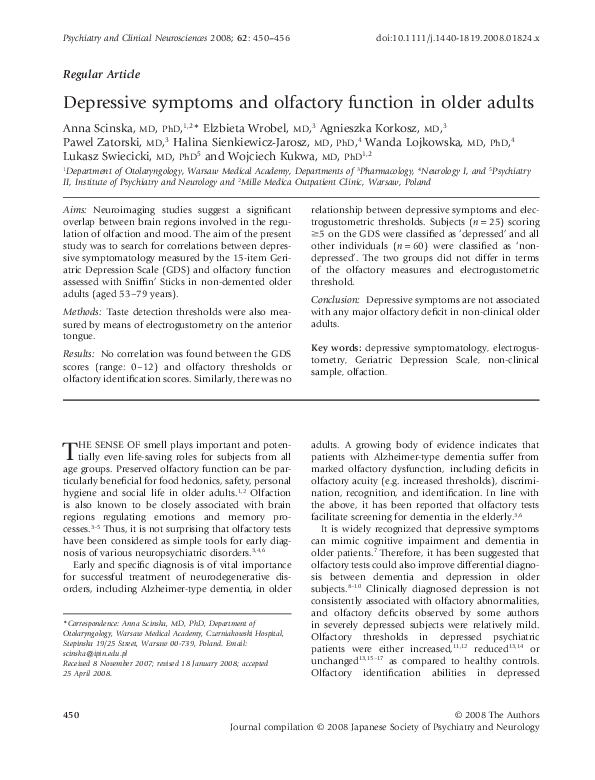 (PDF) Depressive symptoms and olfactory function in older adults