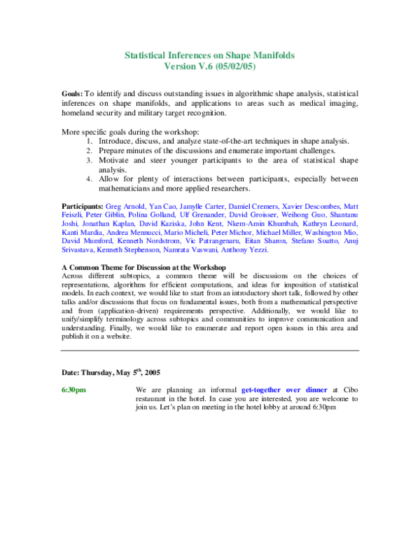 (PDF) Statistical Inferences on Shape Manifolds Version V.6 (05/02/05)