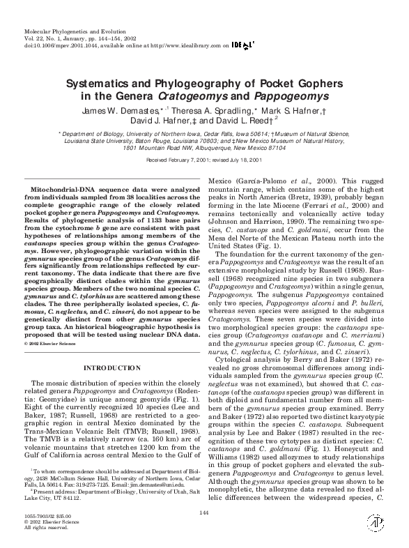 (PDF) Systematics and Phylogeography of Pocket Gophers in the Genera