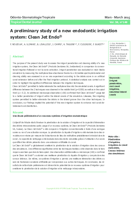 (PDF) A preliminary study of a new endodontic irrigation system Clean