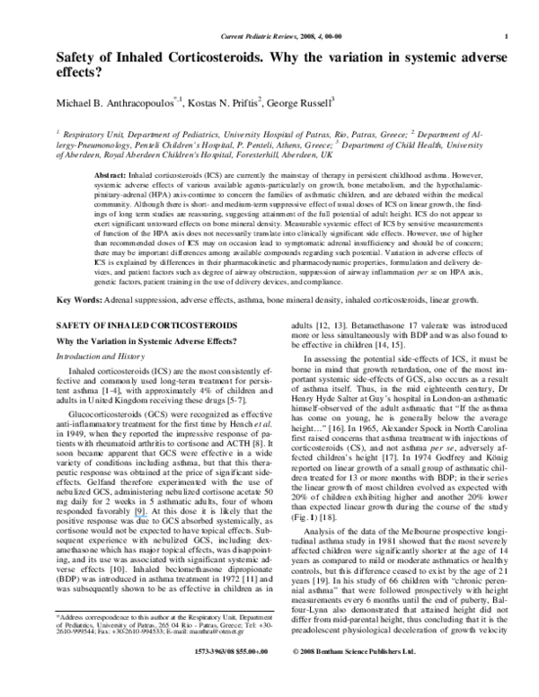 (PDF) Safety of Inhaled Corticosteroids. Why the Variation in Systemic ...