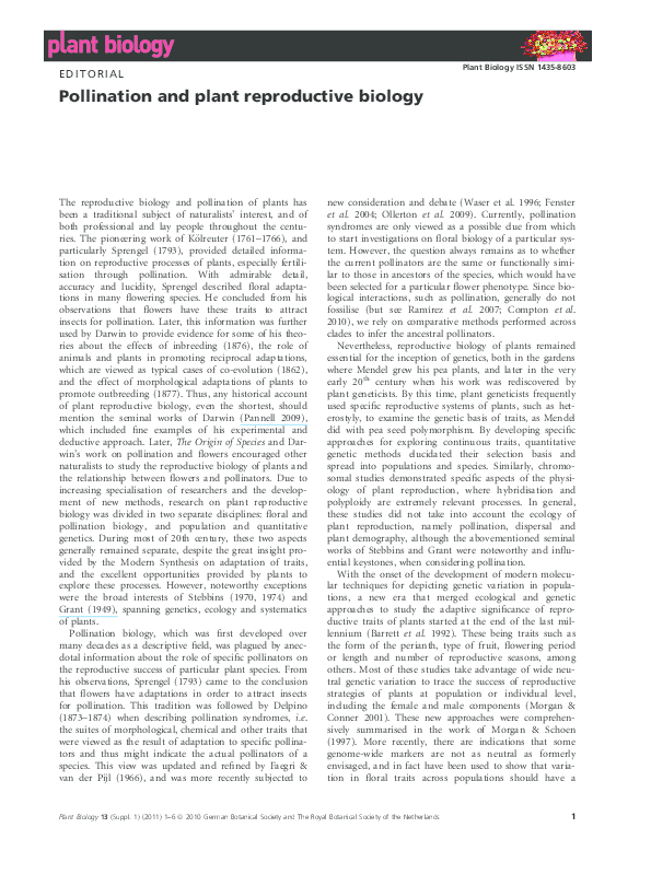 (PDF) Pollination and plant reproductive biology