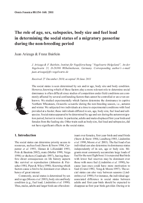 (PDF) The role of age, sex, subspecies, body size and fuel load in ...