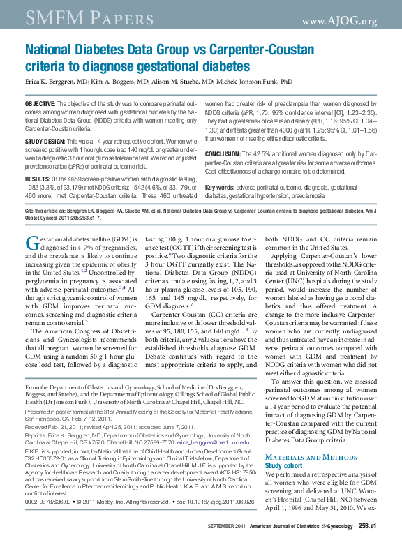 (PDF) National Diabetes Data Group vs CarpenterCoustan criteria to