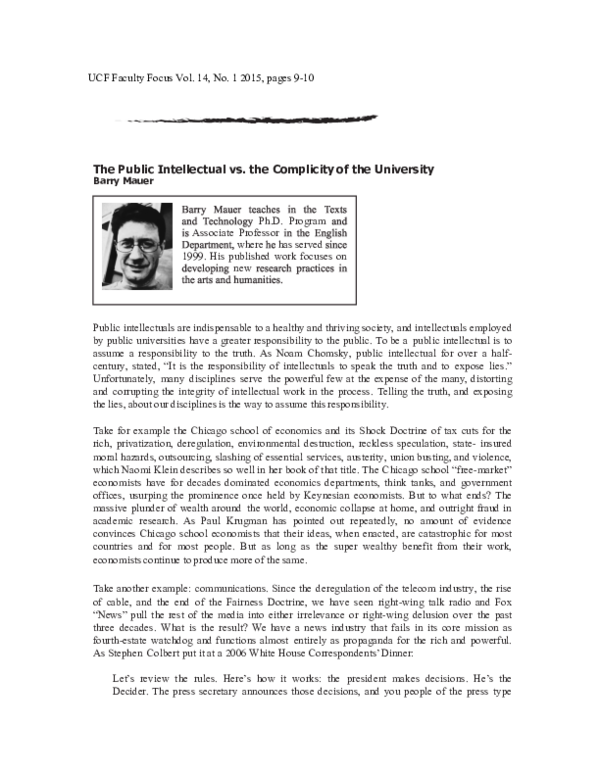 (PDF) The Public Intellectual vs. the Complicity of the University