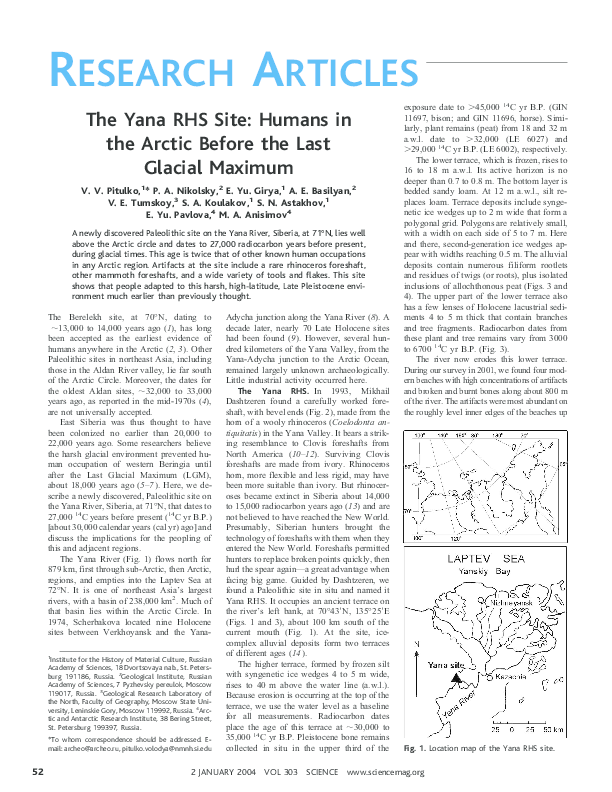 (PDF) The Yana RHS Site: Humans in the Arctic Before the Last Glacial ...