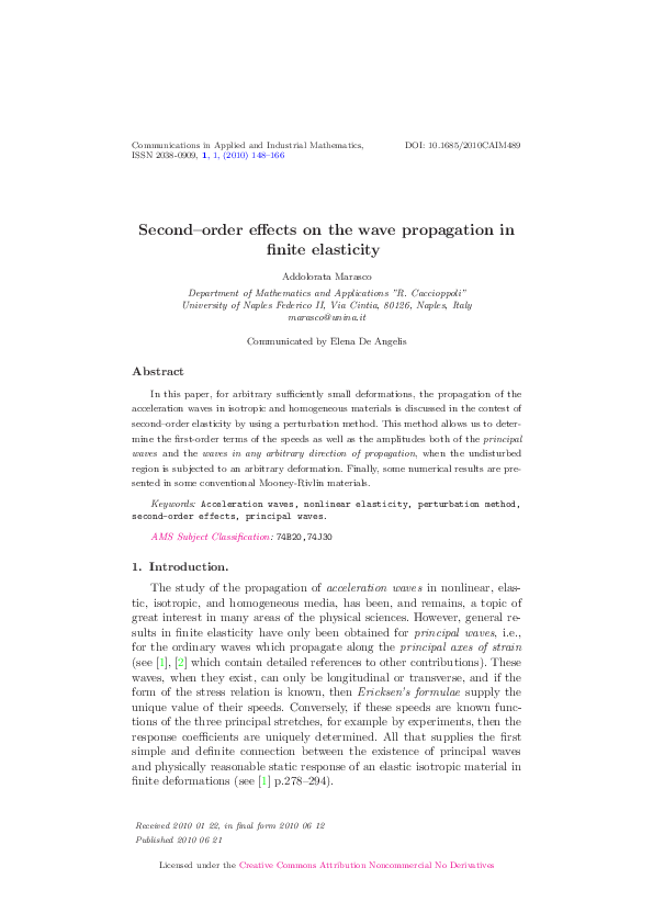 (PDF) Second-order effects on the wave propagation in finite elasticity