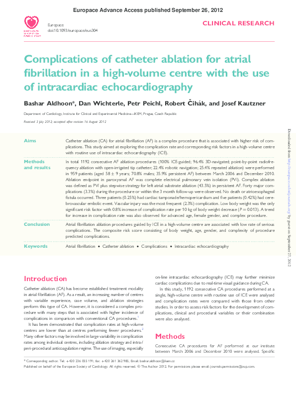 (PDF) Complications of catheter ablation for atrial fibrillation in a ...