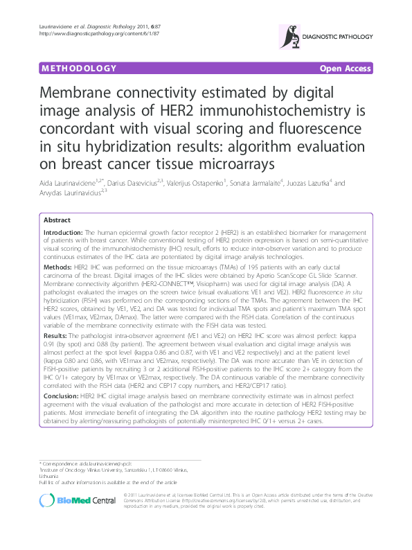 (PDF) Membrane connectivity estimated by digital image analysis of HER2 ...