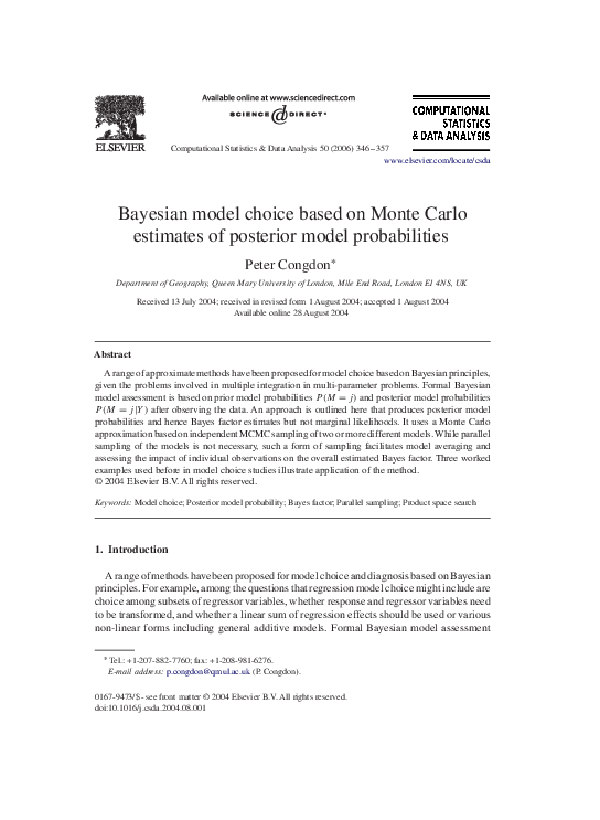 (PDF) Bayesian model choice based on Monte Carlo estimates of posterior ...