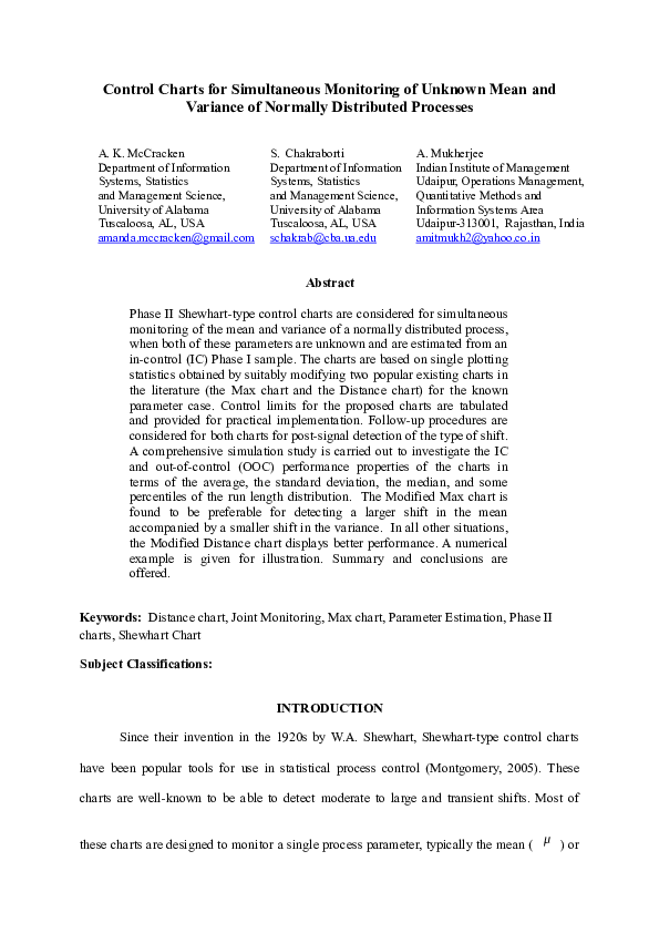 (DOC) Control Charts for Simultaneously Monitoring of Unknown Mean and ...