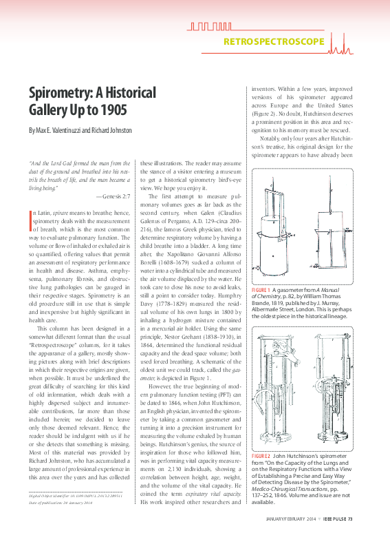 (PDF) Spirometry: A Historical Gallery Up to 1905 [Retrospectroscope]