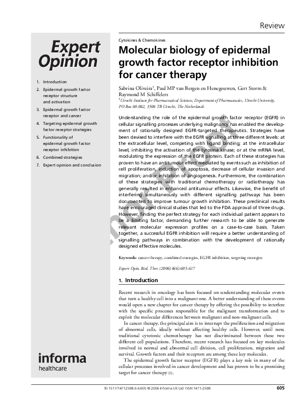 (PDF) Molecular biology of epidermal growth factor receptor inhibition ...