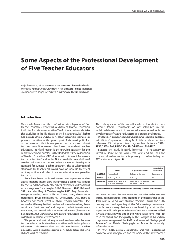 (PDF) Some Aspects of the Professional Development of Five Teacher ...